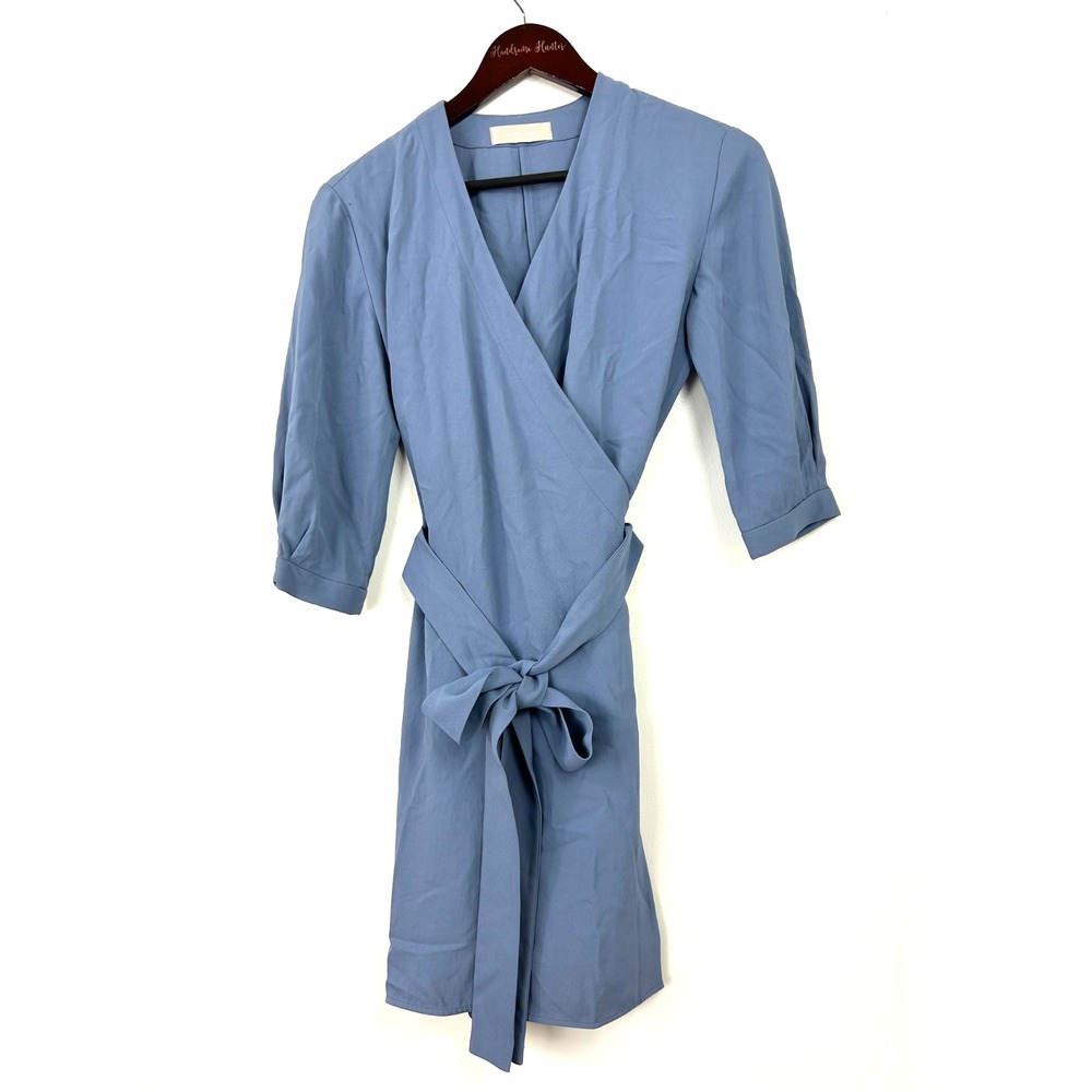 Everlane Womens The Japanese GoWeave Long Sleeve Mini Wrap Dress Dusty Blue Sz 0